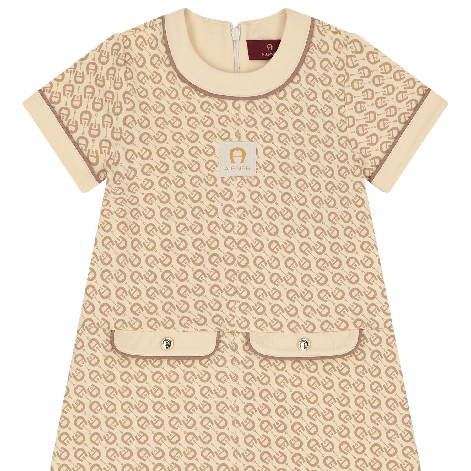 Girls Beige Logo Dress, 2, hi-res