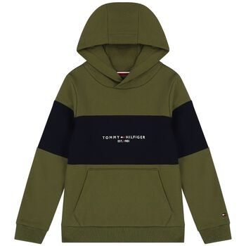 Boys Green & Navy Blue Logo Hooded Top
