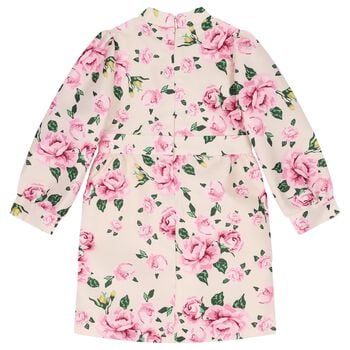 Girls Pink Floral Bow Dress