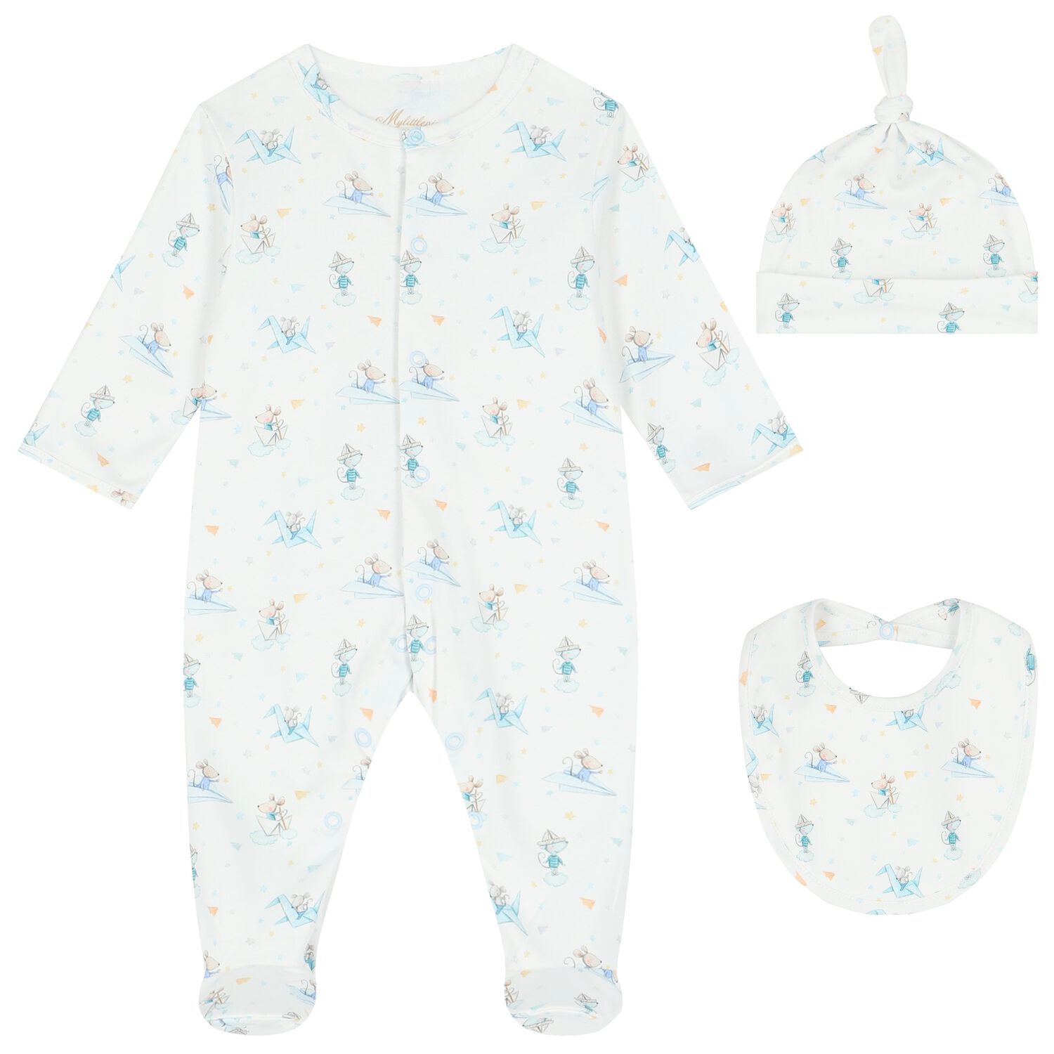 Baby Boys White Cute Mouse Babygrow Set, 1, hi-res