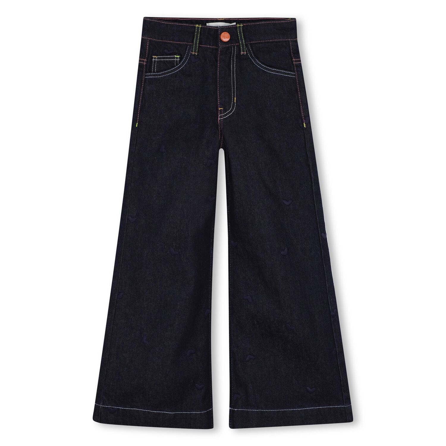 Girls Blue Denim Heart Wide Leg Jeans, 1, hi-res