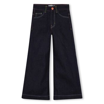 Girls Blue Denim Heart Wide Leg Jeans