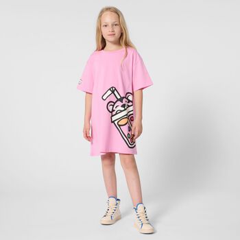 Girls Pink Bubble Tiger Logo Dress