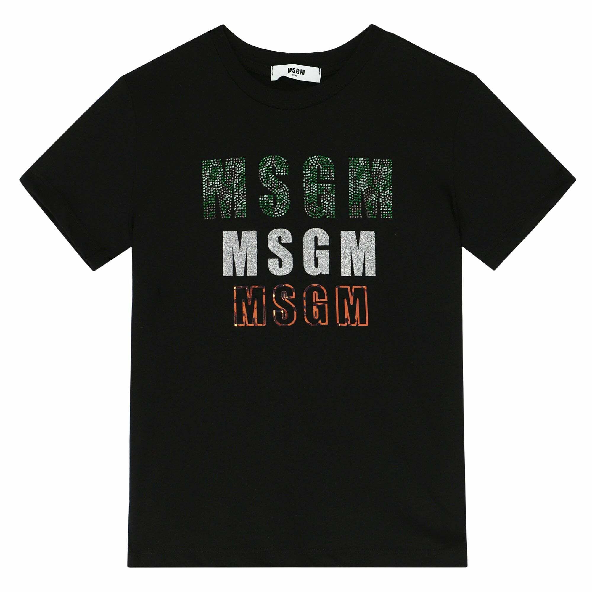 MSGM Girls Black Embellished T Shirt Junior Couture