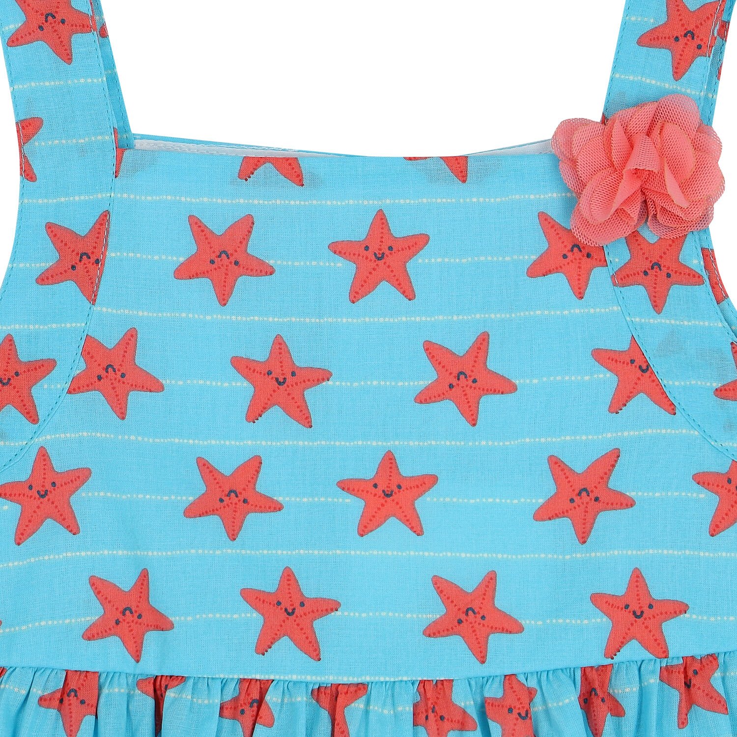 Girls Blue Starfish Dress, 1, hi-res