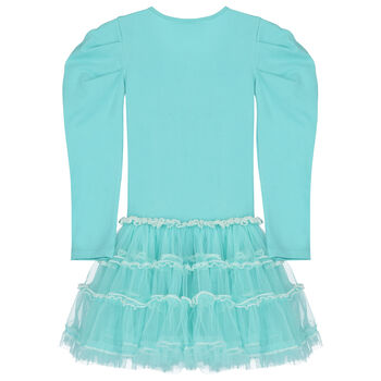 Girls Aqua Embellished Sequin Tulle Dress