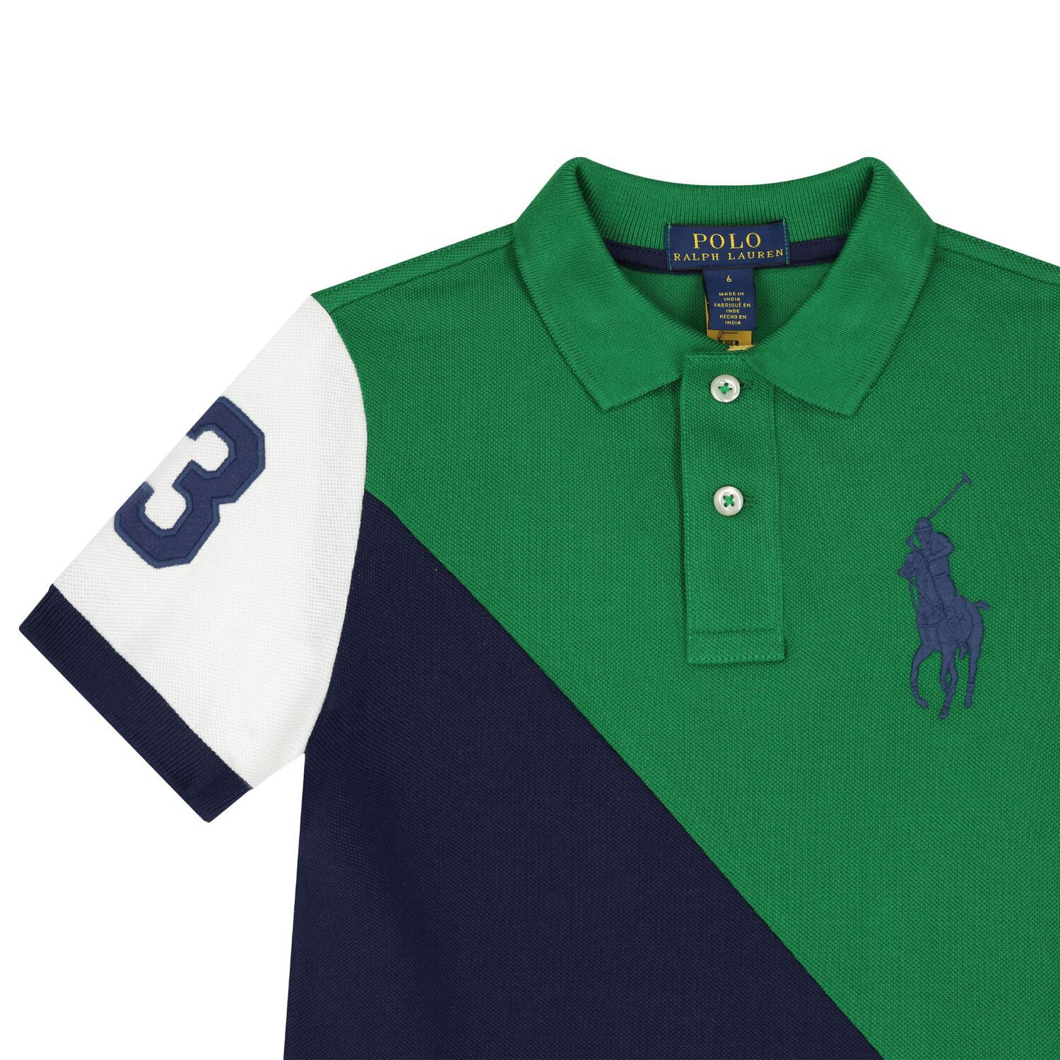 Boys Navy Blue & Green Logo Polo Shirt, 1, hi-res