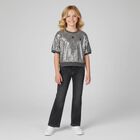Girls Silver Embellished Logo Top, 1, hi-res