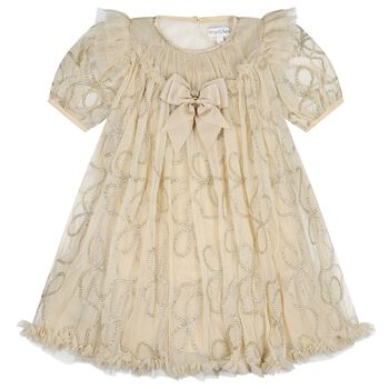 Girls Beige 3D Chain Tulle Isabella Dress