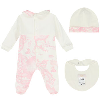 Baby Girls Ivory & Pink Geo Map Babygrow Set