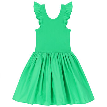 Girls Green Ruffled Dress