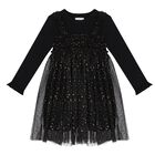 Girls Black Tulle Knitted Dress, 2, hi-res