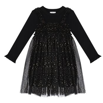 Girls Black Tulle Knitted Dress