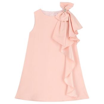 Girls Pink Crepe Bow Dress 