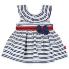 Younger Girls White & Navy Blue Striped Dress, 1, hi-res