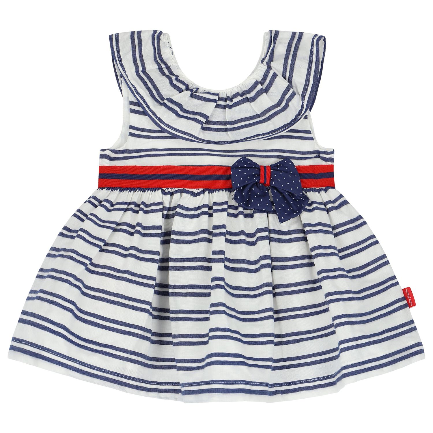 Younger Girls White & Navy Blue Striped Dress, 1, hi-res image number null