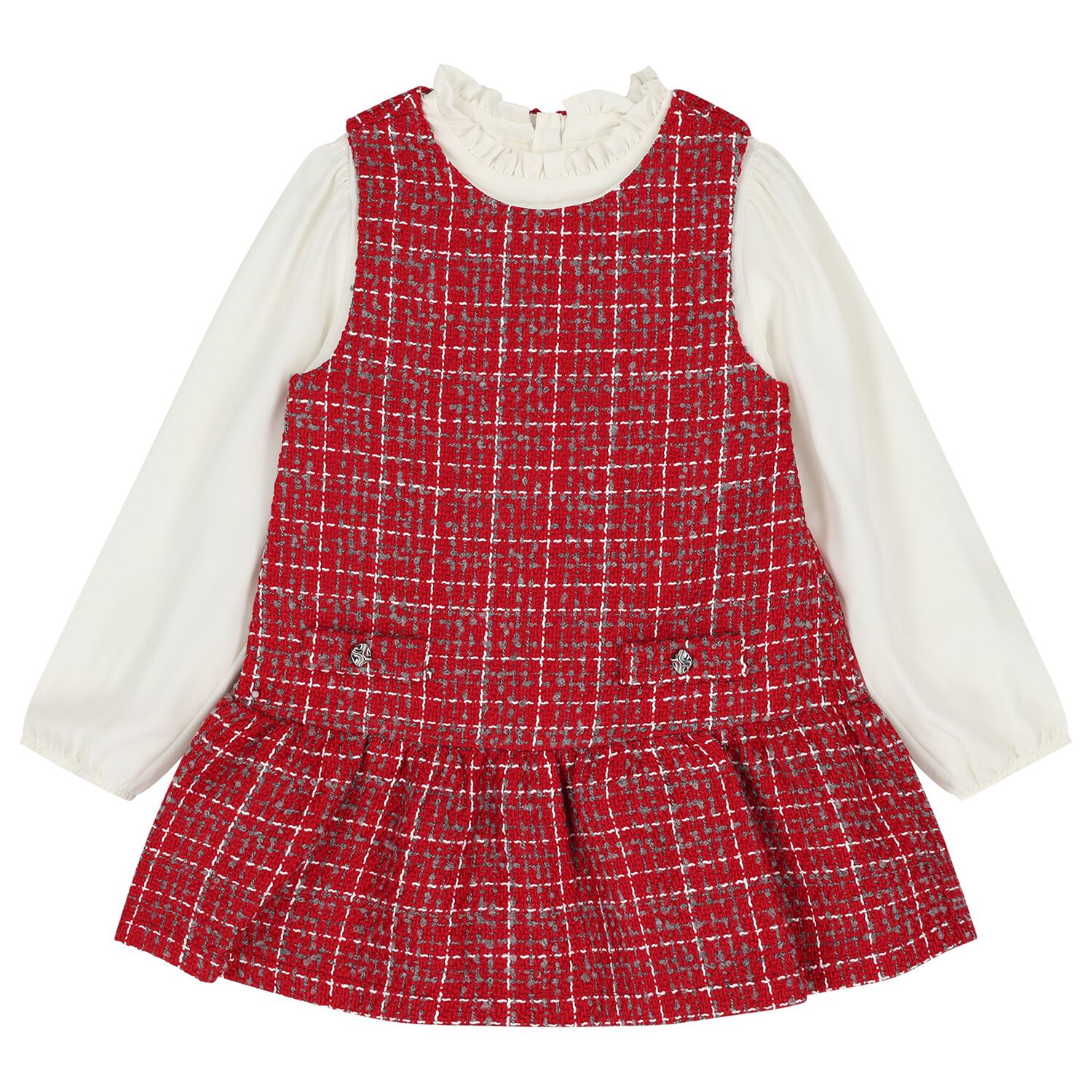 Girls White & Red Pinafore Dress, 1, hi-res