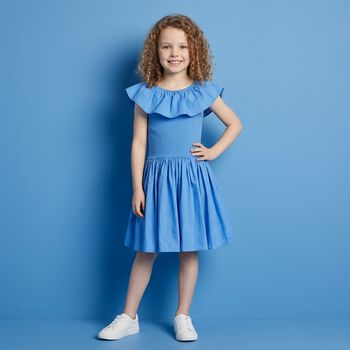 Girls Blue Ruffled Dress 