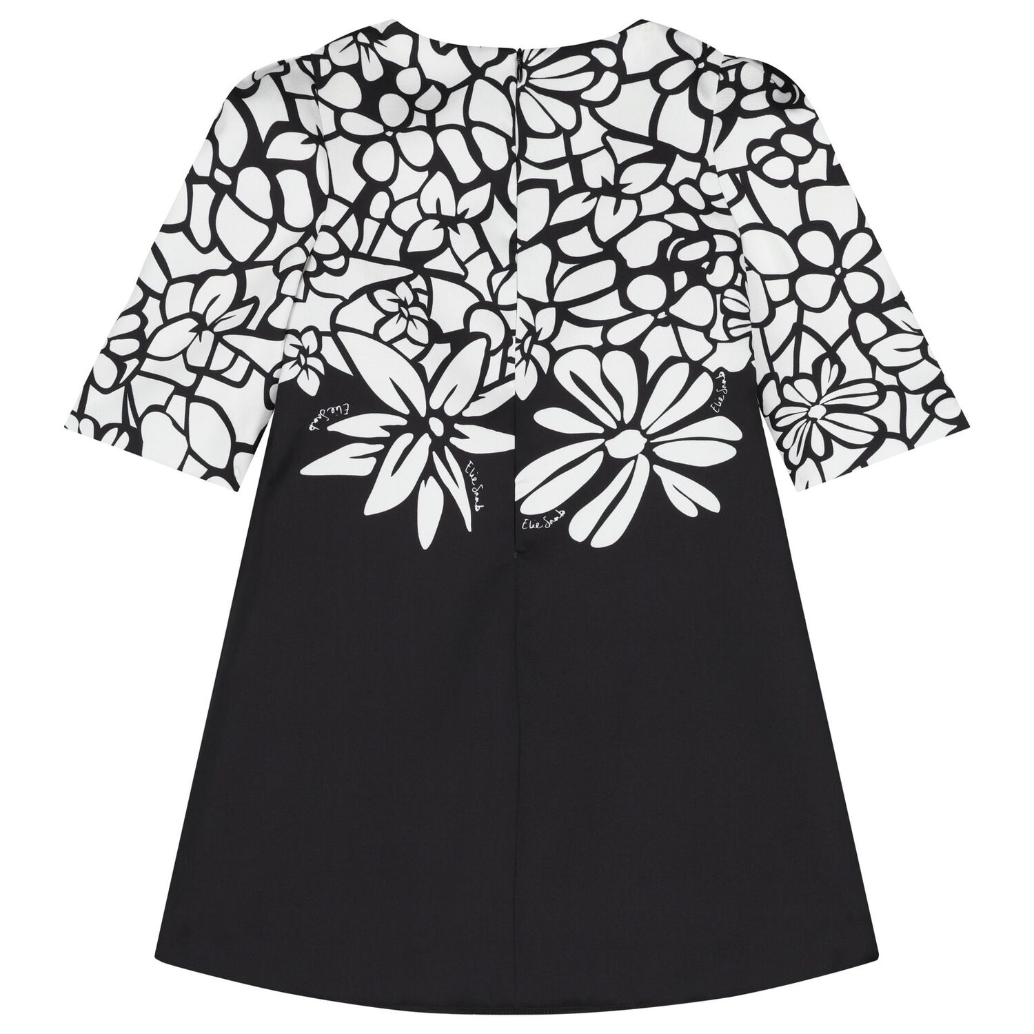 Girls Black & White Floral Dress, 1, hi-res