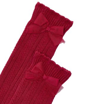 Girls Red Knit Knee High Socks