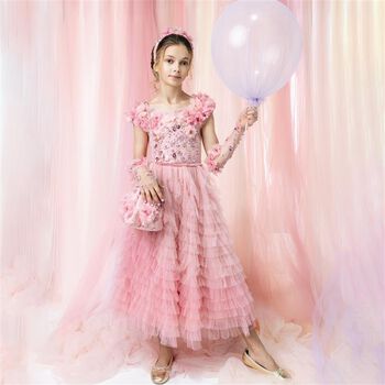 Girls Pink Flower Tulle Dress