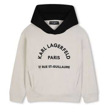 Boys Beige & Black Logo Hooded Top