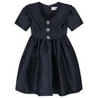 Girls Navy Blue Crystal Dress, 1, hi-res