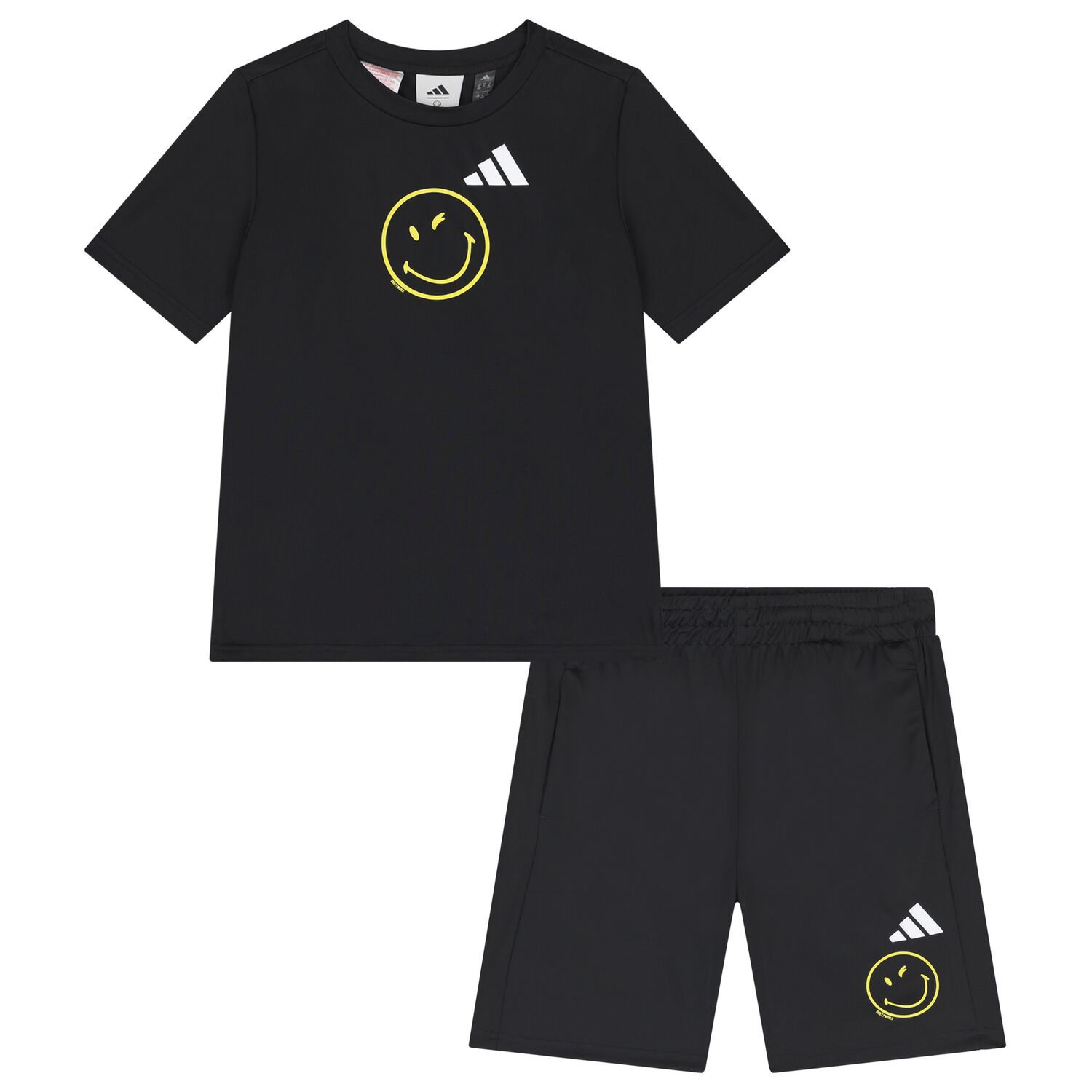 Black Smiley Logo Shorts Set, 1, hi-res