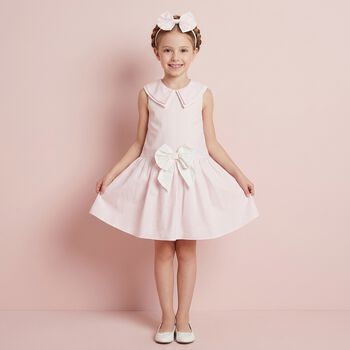 Girls Pink Bow Dress & Headband Set