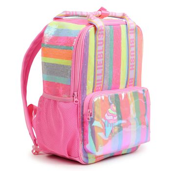 Girls Pink Striped Sequin Backpack