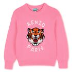 Girls Pink Tiger Logo Knitted Jumper, 1, hi-res
