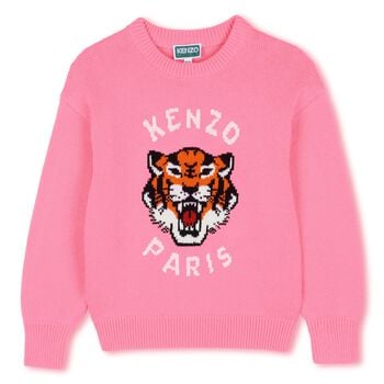 Girls Pink Tiger Logo Knitted Jumper