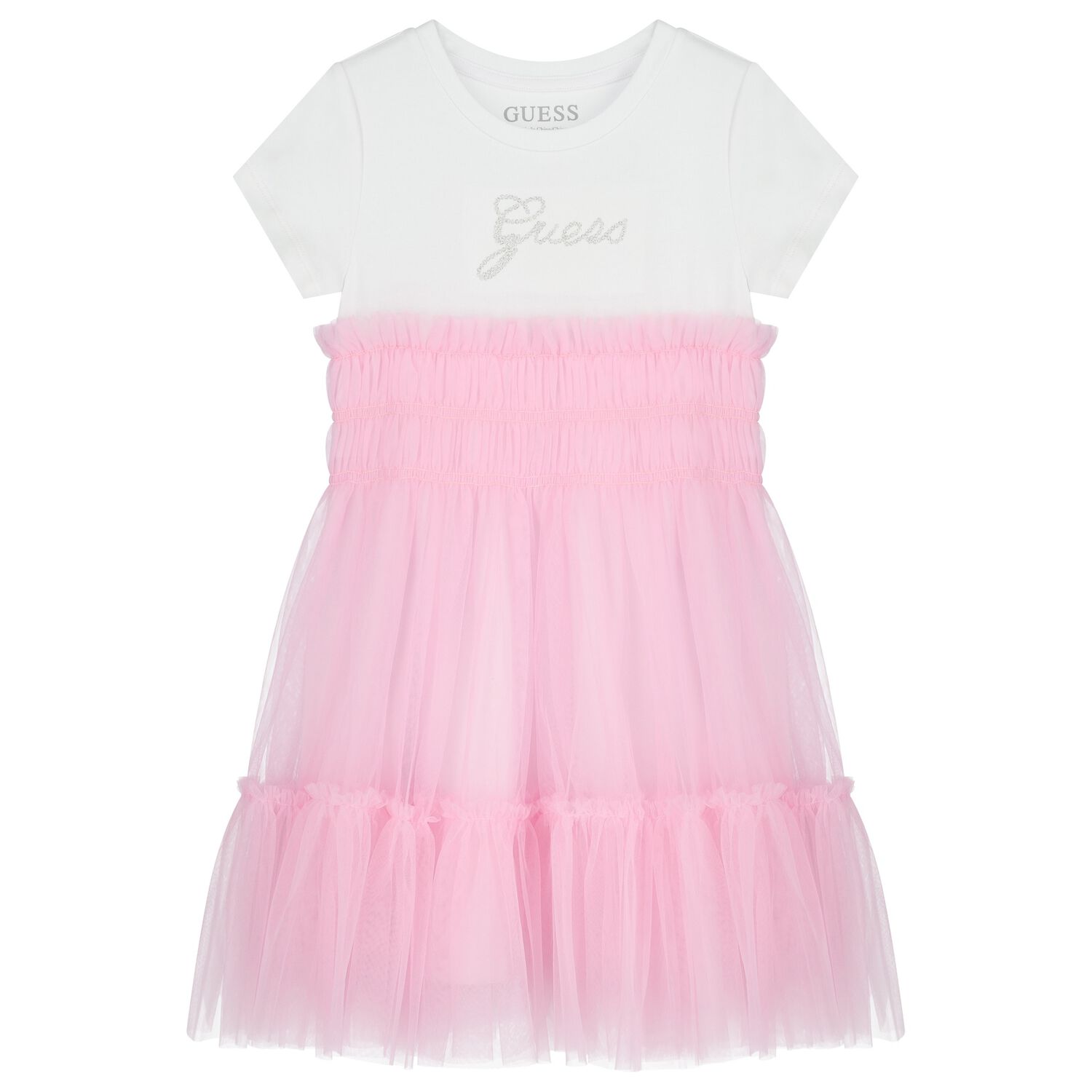 Girls White & Pink Logo Tulle Dress, 1, hi-res