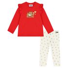 Younger Girls Red & Ivory Teddy Bear Logo Leggings Set, 1, hi-res