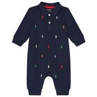 Baby Boys Navy Logo Romper, 1, hi-res