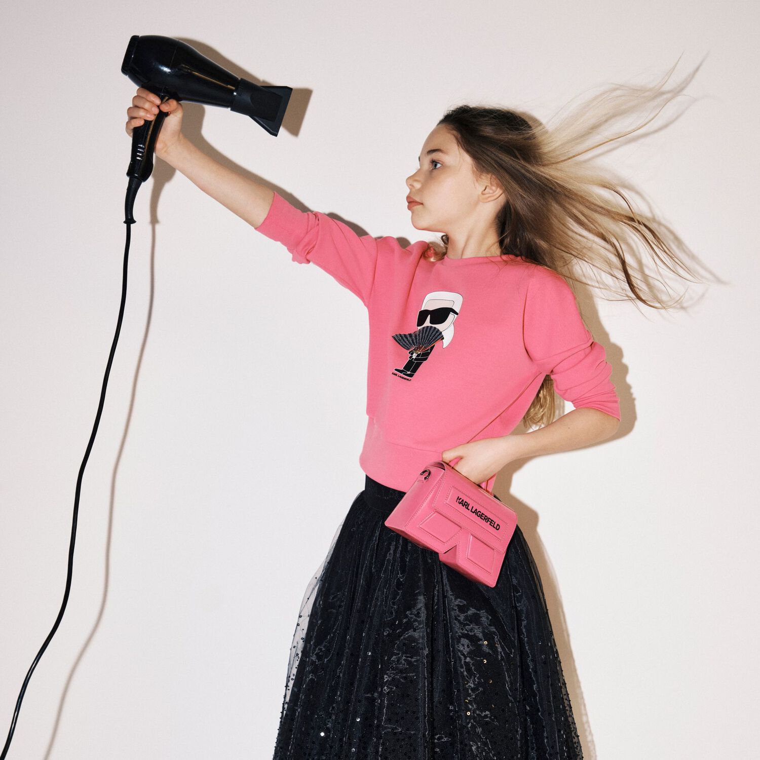 سويتشيرت بنات بالشعار باللون الوردي, 1, hi-res