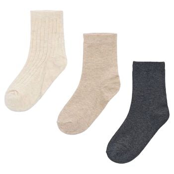 Boys Ivory, Beige & Grey Knitted Socks (3 Pack) 