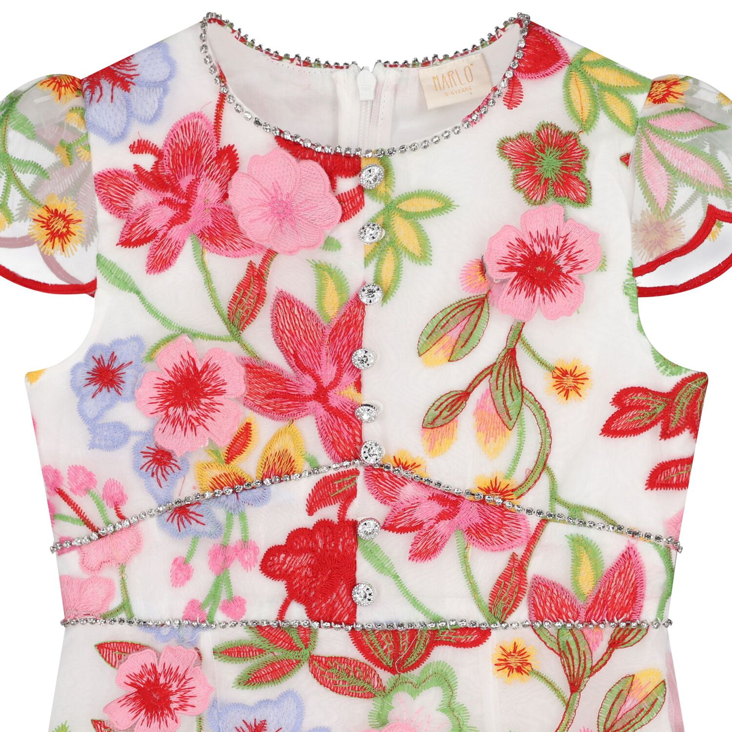 Girls Pink & Red Embroidered Floral Dress , 1, hi-res