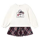 Younger Girls White & Navy Blue Tartan Skirt Set, 2, hi-res