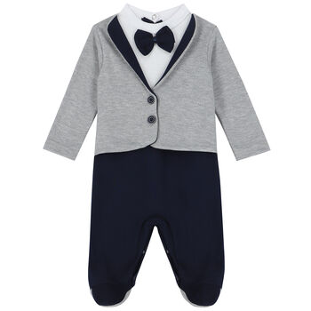 Baby Boys Grey & Navy Babygrow