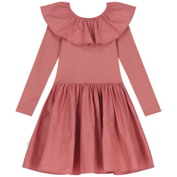 Girls Pink Ruffled Long Sleeve Dress