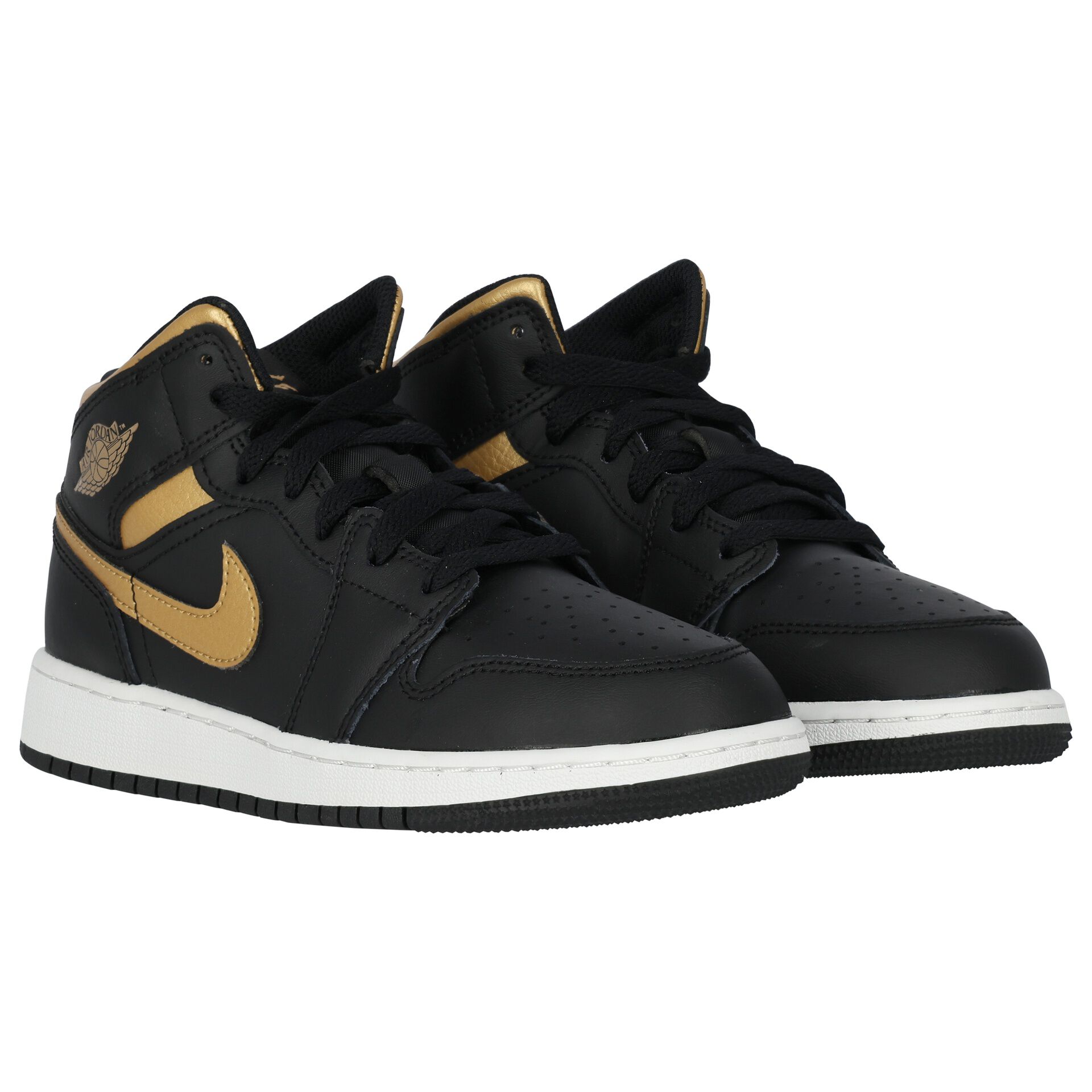 Nike Kids Black White Gold Air Jordan 1 Mid Trainers Junior Couture USA