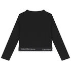 Girls Black Logo Long Sleeve Top, 1, hi-res