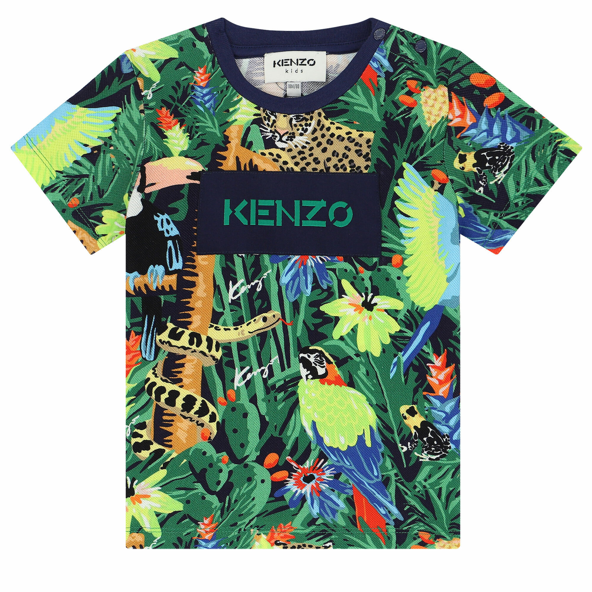 KENZO KIDS Younger Boys Green Logo Jungle T Shirt Junior Couture