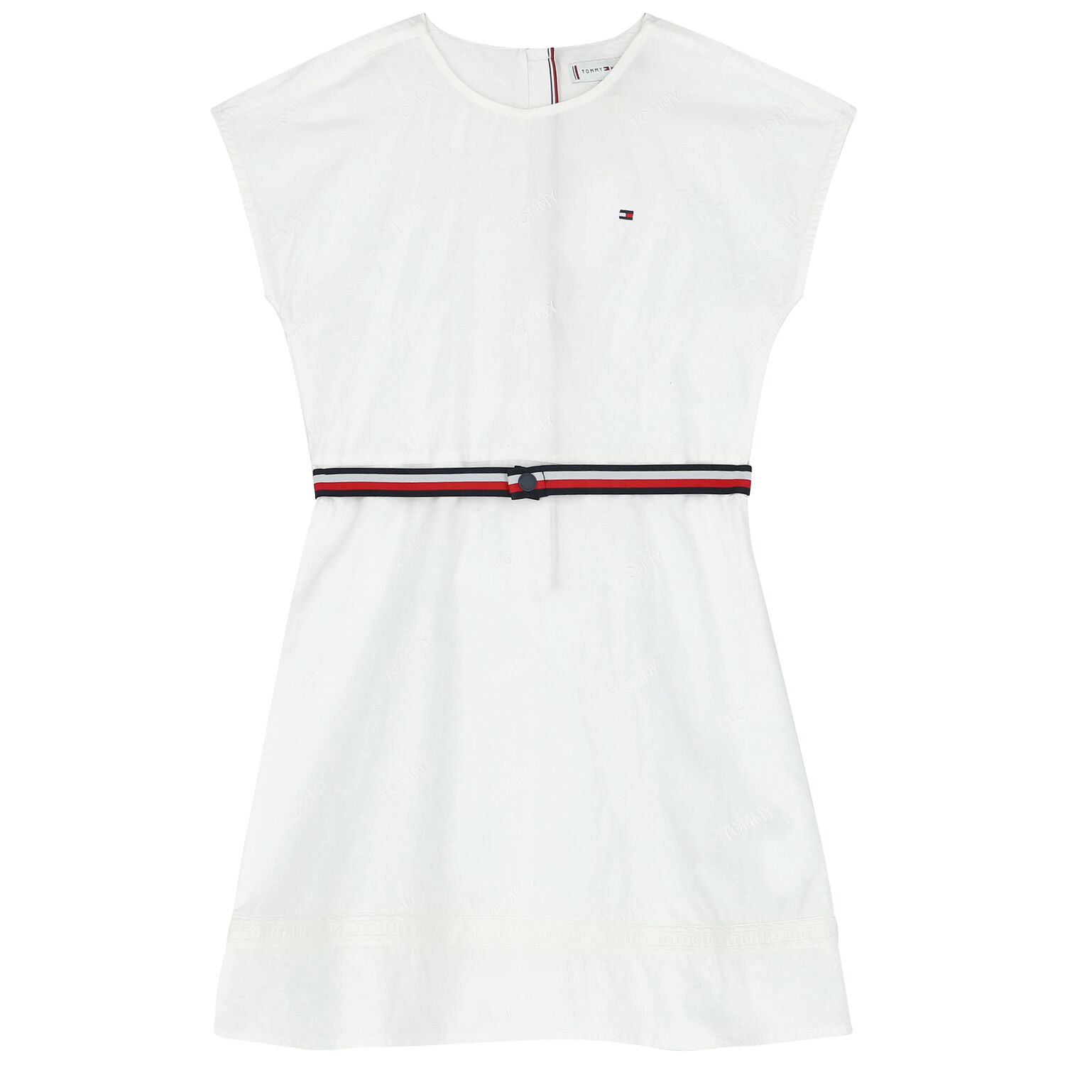 tommy hilfiger white dress Sleeveless Belted Midi 99% polyester Sleeveless Embroidered Eyelet Dress |