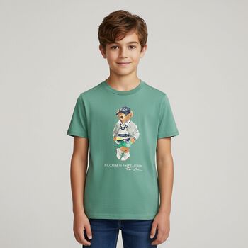 Boys Green Jersey Polo Bear T-Shirt, 1 Boys Green Jersey Polo Bear T-Shirt