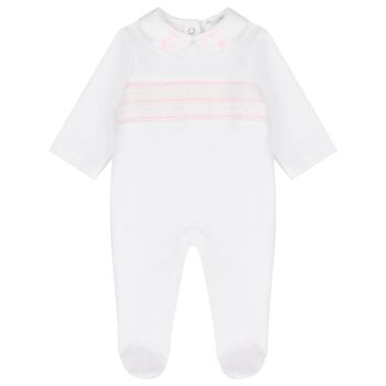 Baby Girls White & Pink Babygrow
