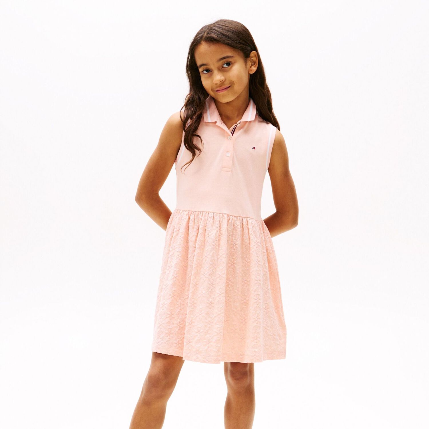 Girls Pink Cotton Broderie Polo Dress, 1, hi-res image number null