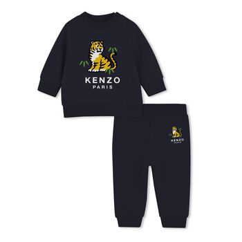 Younger Boys Navy Blue Tiger Logo Tracksuit