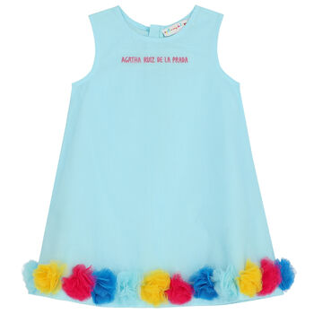 Girls Aqua Logo Tulle Dress